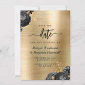 Invitation Black Floral Gold Glam Wedding Save the Date (Devant)