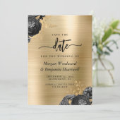 Invitation Black Floral Gold Glam Wedding Save the Date (Debout devant)