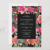 Invitation Black Floral Holly Berries Mariage de Noël (Devant)