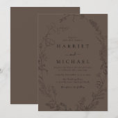 Invitation Black Floral Line-Art Fleur sauvage Mariage de cou (Devant / Derrière)