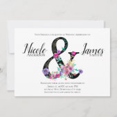 Invitation Black Floral Moderne Ampersand Chic Printemps Mari (Devant)