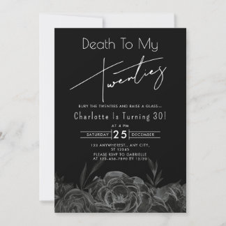 Invitation Black Floral Mort à mes 20 ans 30e anniversaire