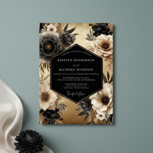 Invitation Black Floral Opulence Wedding