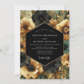 Invitation Black Floral Opulent Wedding (Devant)