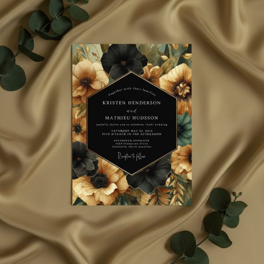 Invitation Black Floral Opulent Wedding