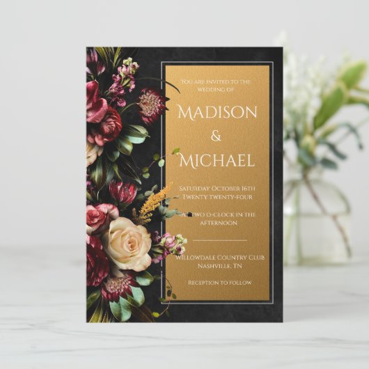 Invitation Black Floral or Mariage moderne (Debout devant)