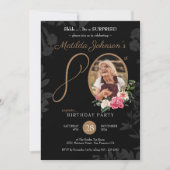 Invitation Black Floral Photo 80th Surprise Anniversaire (Devant)