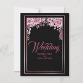 Invitation Black Floral Rose Gold Script Mariage élégant (Dos)