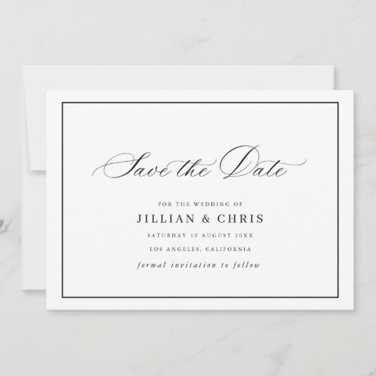 Invitation Black frame calligraphy wedding save the date card (Devant)
