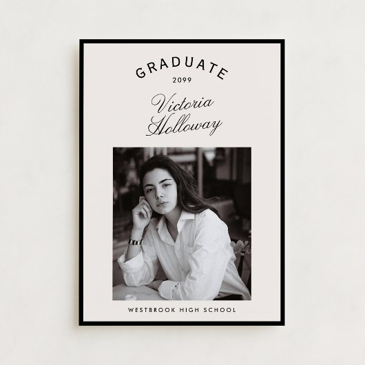 Invitation Black Frame Ivory Graduation One Photo Announcemen