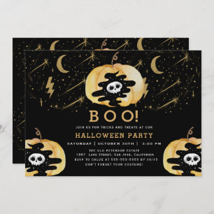 Invitation Black Fun Halloween Citrouilles étoiles