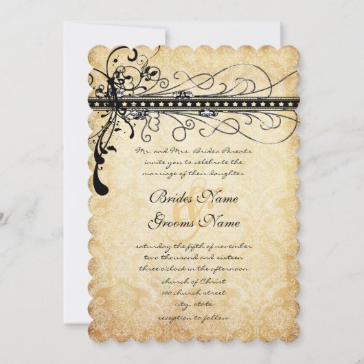 Invitation Black Funky Elegant Mariage de perles (Devant)