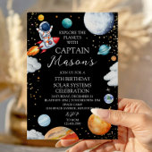 Invitation Black Galaxy Captain Rocket Adventure Kids Bday