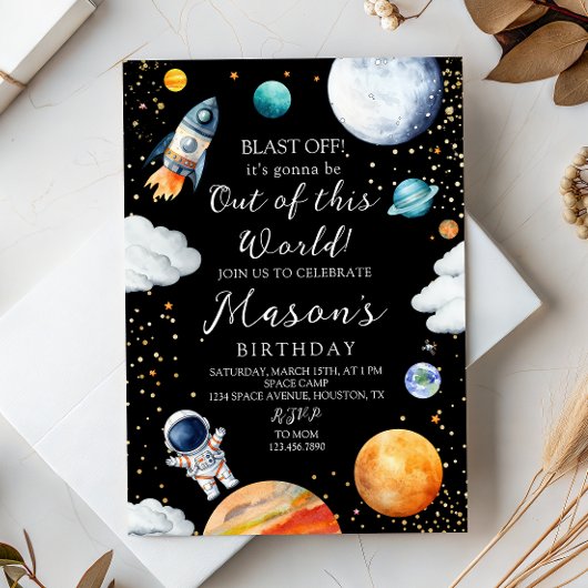 Invitation Black Galaxy Rocket & Astronaut Out of This World