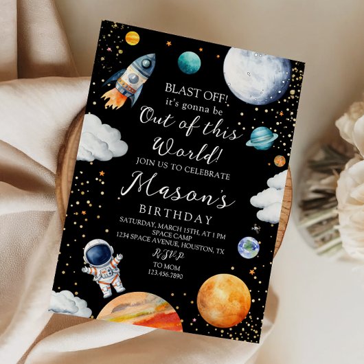 Invitation Black Galaxy Rocket & Astronaut Out of This World