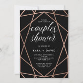 Invitation Black Geometrique Faux Rose Gold Couples Douche (Devant)