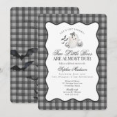 Invitation Black Gingham Cute Ghost Twins Baby Shower (Devant / Derrière)