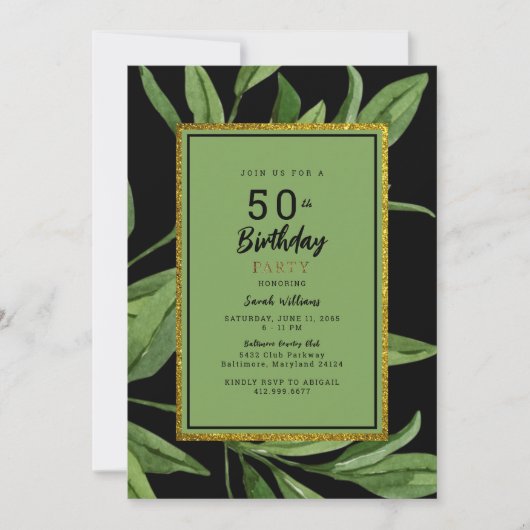 Invitation Black Glam 50e fête d'anniversaire (Devant)