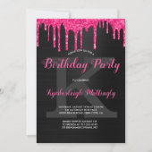 Invitation Black Glam Hot rose Parties scintillant Drithday P (Devant)