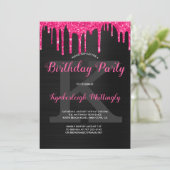 Invitation Black Glam Hot rose Parties scintillant Drithday P (Debout devant)