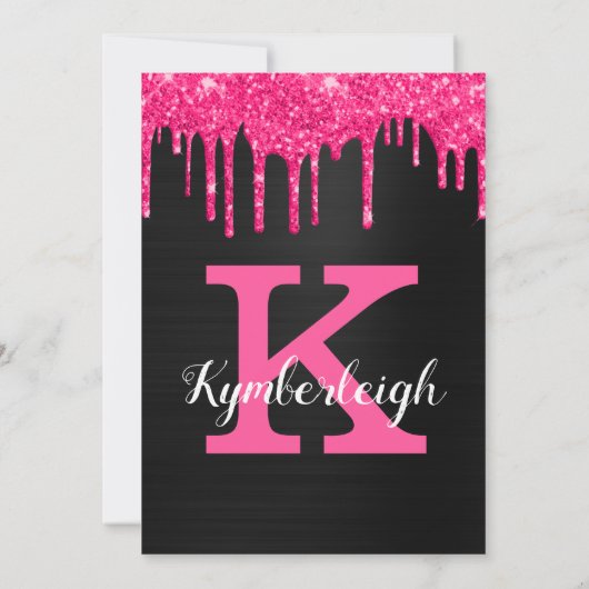 Invitation Black Glam Hot rose Parties scintillant Drithday P (Dos)