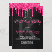 Invitation Black Glam Hot rose Parties scintillant Drithday P (Devant / Derrière)