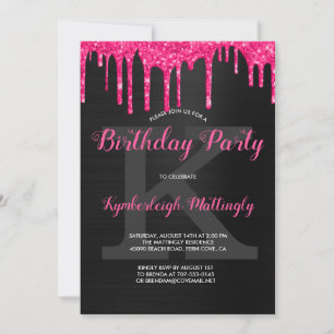 Invitation Black Glam Hot rose Parties scintillant Drithday P