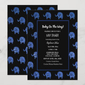 Invitation Black Glittery Blue Baby shower Elephant Animaux (Devant / Derrière)