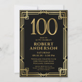 Invitation Black Gold 100th Birthday Photo (Devant)