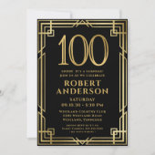 Invitation Black Gold 100th Birthday Photo Surprise Party (Devant)