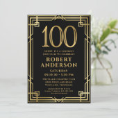 Invitation Black Gold 100th Birthday Photo Surprise Party (Debout devant)