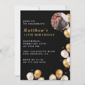 Invitation Black Gold 14e anniversaire Balloon Pho (Devant)