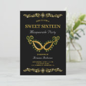 Invitation Black Gold 16e anniversaire Masquerade Sweet sixte (Debout devant)