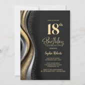 Invitation Black Gold 18th Birthday Party (Devant)