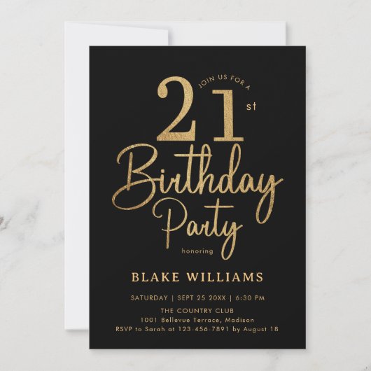 Invitation Black Gold 21st Birthday (Devant)