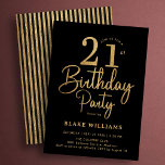Invitation Black Gold 21st Birthday<br><div class="desc">Gold and black 21st birthday party invitation. Trendy modern design,  perfect for a stylish men's or women's bday celebration. Features script font and stylish stripes o the back. Customize with your own details. Printed Zazzle invitations or instant download digital printable template.</div>