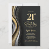 Invitation Black Gold 21st Birthday Party (Devant)