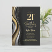 Invitation Black Gold 21st Birthday Party (Debout devant)