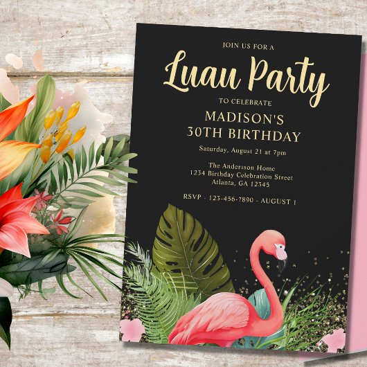 Invitation Black Gold 30e anniversaire Luau Party