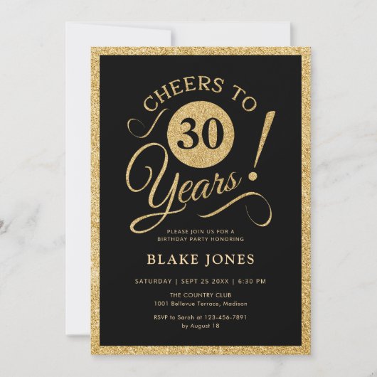 Invitation Black Gold 30th Birthday (Devant)