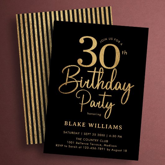 Invitation Black Gold 30th Birthday