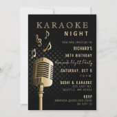 Invitation Black Gold 30th Birthday Karaoke Night Party (Devant)