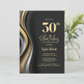 Invitation Black Gold 30th Birthday Party (Debout devant)