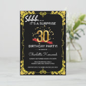 Invitation Black & Gold 30th Surprise Birthday Party  (Debout devant)
