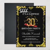 Invitation Black & Gold 30th Surprise Birthday Party  (Devant / Derrière)