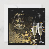 Invitation Black & Gold 40e Anniversaire Champagne Glasses (Devant)