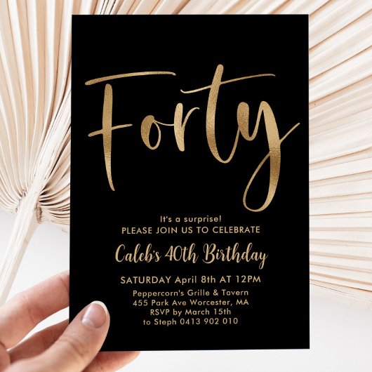 Invitation Black Gold 40e anniversaire Mens moderne