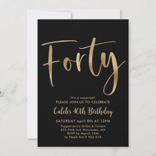 Invitation Black Gold 40e anniversaire Mens moderne (Devant)
