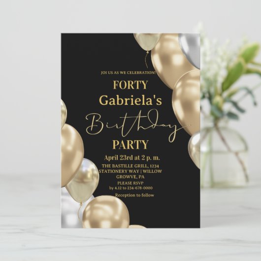 Invitation Black Gold 40th Birthday   (Debout devant)