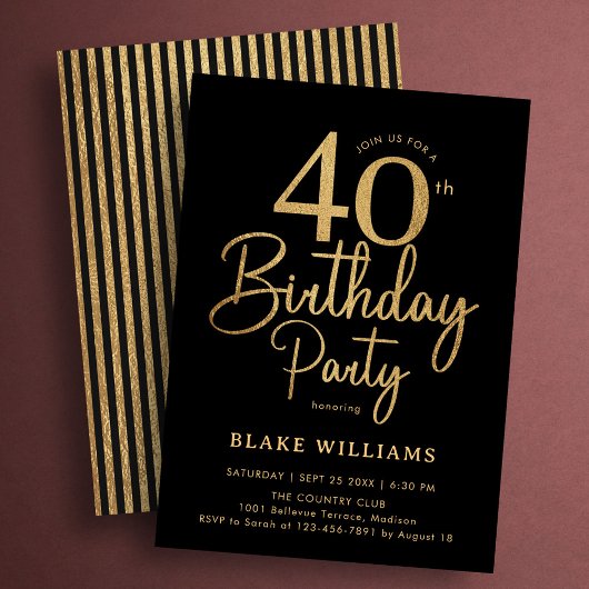 Invitation Black Gold 40th Birthday